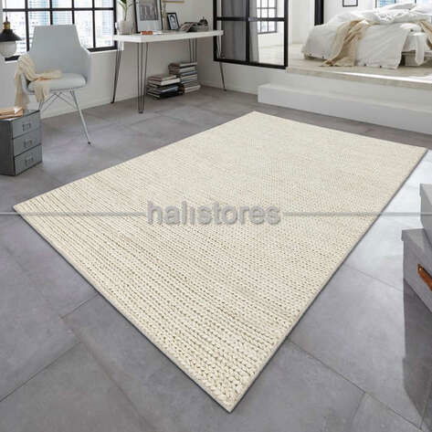 %100 Doğal Choti Jüt Sisal Kilim Halı Beyaz