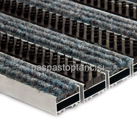 Paspas Toptancısı - Alüminyum Metal Paspas Halı Fitilli ve Plastik Fırçalı Gri