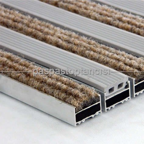 Paspas Toptancısı - Alüminyum Metal Paspas Halı ve Lastik Fitilli Gri - Kahve