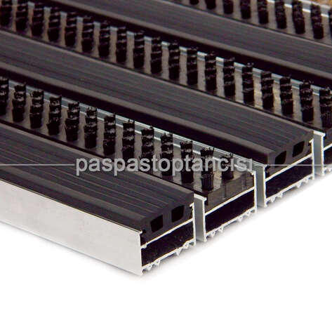 Paspas Toptancısı - Alüminyum Metal Paspas Lastik ve Fırça Fitilli Siyah