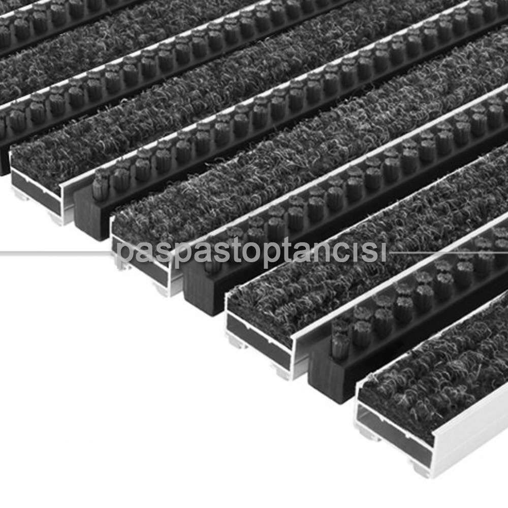 Alüminyum Paspas Bukle Halı Fitilli ve Plastik Fırçalı UM1060 Siyah
