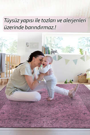 Vintage Eskitme Desenli Dokuma Pamuk Polyester Halı HS 426