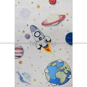 Baskılı Dekoratif Çocuk Halısı Uzay Beyaz - Thumbnail