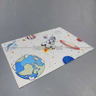 Baskılı Dekoratif Çocuk Halısı Uzay Beyaz - Thumbnail