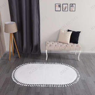 Halıstores - Beyaz Peluş Oval Yıkanabilir Halı (1)