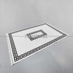 Beyaz-Siyah Çerçeveli Baskılı Dekoratif Halı Şehzade - Thumbnail