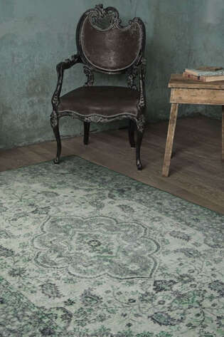 Eskitme Vintage Desenli Dokuma Taban Dekoratif Yeşil Halı HS 139