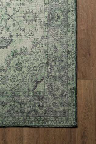 Eskitme Vintage Desenli Dokuma Taban Dekoratif Yeşil Halı HS 139