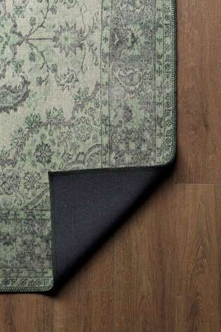 Eskitme Vintage Desenli Dokuma Taban Dekoratif Yeşil Halı HS 139