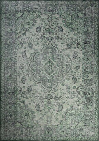 Eskitme Vintage Desenli Dokuma Taban Dekoratif Yeşil Halı HS 139
