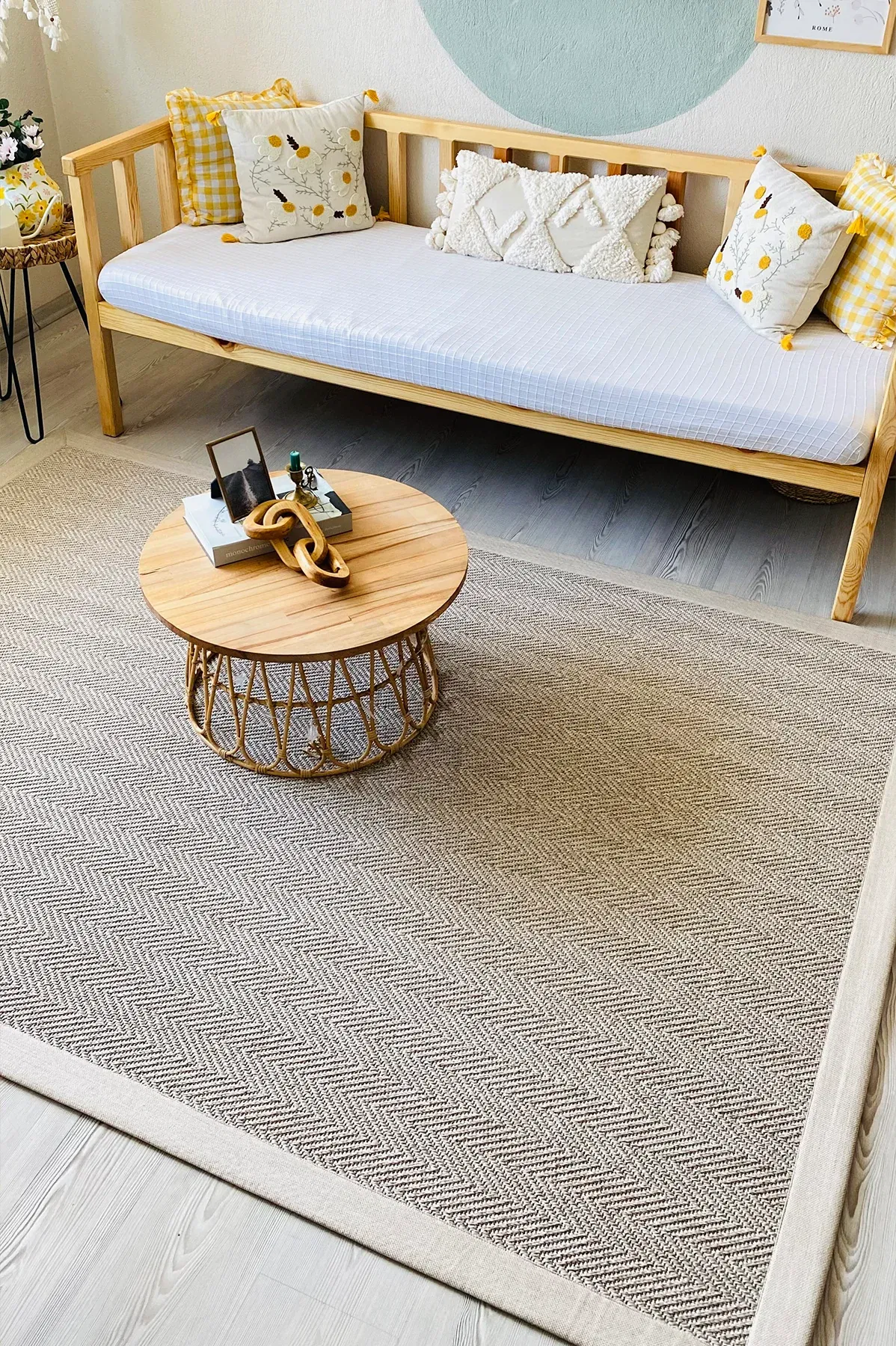 Bordürlü Sisal Halı Modern Bej Renkli HS104