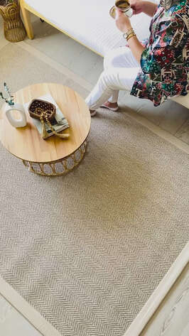 Bordürlü Sisal Halı Modern Bej Renkli HS104