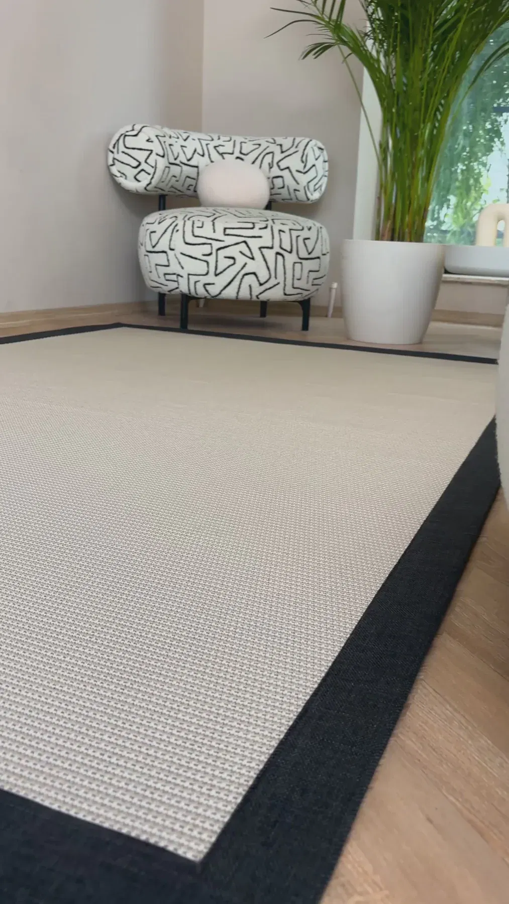 Bordürlü Sisal Halı Modern Kırık Beyaz Renkli HS406