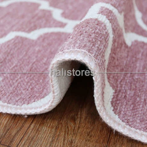 Çift Taraflı Baskılı Yıkanabilir İnce Yolluk Kilim 04 Krem-Pembe