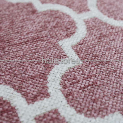 Çift Taraflı Baskılı Yıkanabilir İnce Yolluk Kilim 04 Krem-Pembe