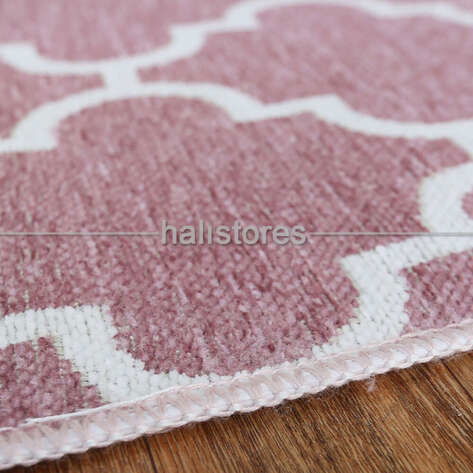 Çift Taraflı Baskılı Yıkanabilir İnce Yolluk Kilim 04 Krem-Pembe