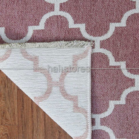 Çift Taraflı Baskılı Yıkanabilir İnce Yolluk Kilim 04 Krem-Pembe