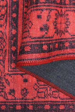 Vintage Eskitme Desenli Dokuma Taban Dekoratif Kırmızı Halı HS 29
