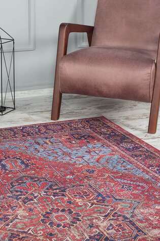 Eskitme Vintage Desenli Dokuma Taban Dekoratif Bordo Halı HS 162