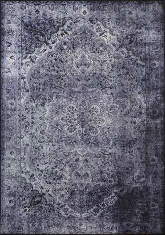 Eskitme Vintage Desenli Dokuma Taban Dekoratif Gri Halı HS 22
