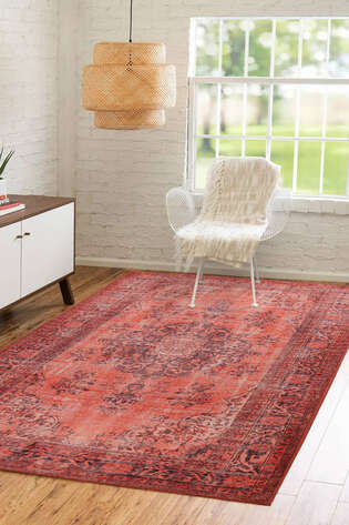 Eskitme Vintage Desenli Dokuma Taban Dekoratif Kırmızı Halı HS 131