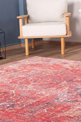 Eskitme Vintage Desenli Dokuma Taban Dekoratif Kırmızı Halı HS 269