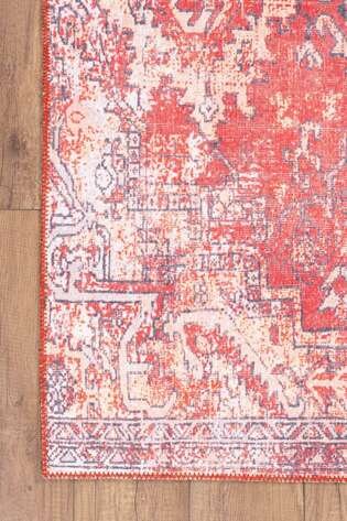 Eskitme Vintage Desenli Dokuma Taban Dekoratif Kırmızı Halı HS 269
