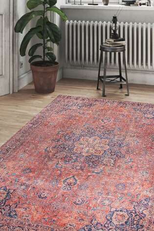 Eskitme Vintage Desenli Dokuma Taban Dekoratif Kırmızı Halı HS 370