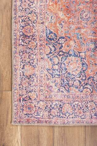 Eskitme Vintage Desenli Dokuma Taban Dekoratif Kırmızı Halı HS 370