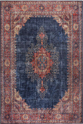 Eskitme Vintage Desenli Dokuma Taban Dekoratif Lacivert Halı HS 26