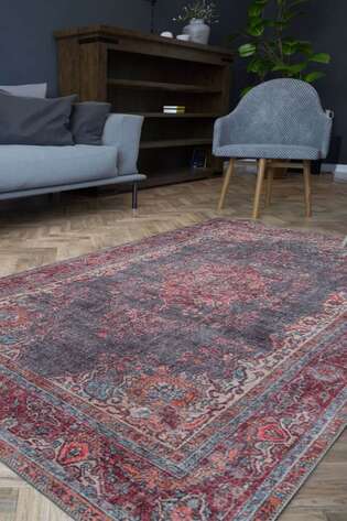 Eskitme Vintage Desenli Dokuma Taban Dekoratif Rustik Halı HS 93
