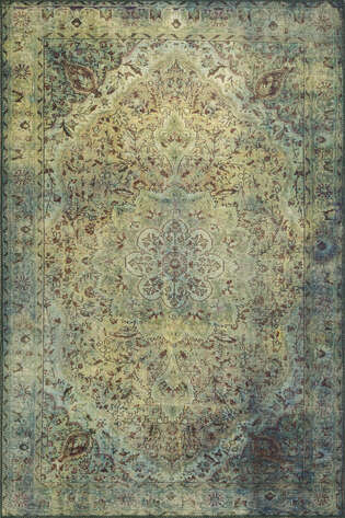 Eskitme Vintage Desenli Dokuma Taban Dekoratif Yeşil Halı HS 23