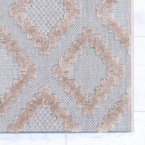Grace 65022-261 Modern Kabartmalı Geometrik Desenli Dekoratif Gri Bej Makine Halısı