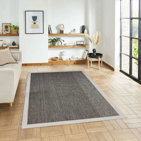 Halıstores - Halıstores Jüt Sisal Comfort 1501 Antrasit Makinede Yıkanabilir Hav ve Toz Vermeyen İç ve Dış Mekan Bordürlü Halı