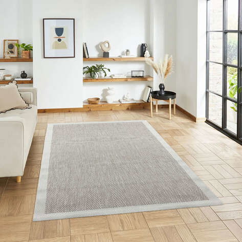Halıstores - Halıstores Jüt Sisal Comfort 1503 Bej Makinede Yıkanabilir Hav ve Toz Vermeyen İç ve Dış Mekan Bordürlü Halı