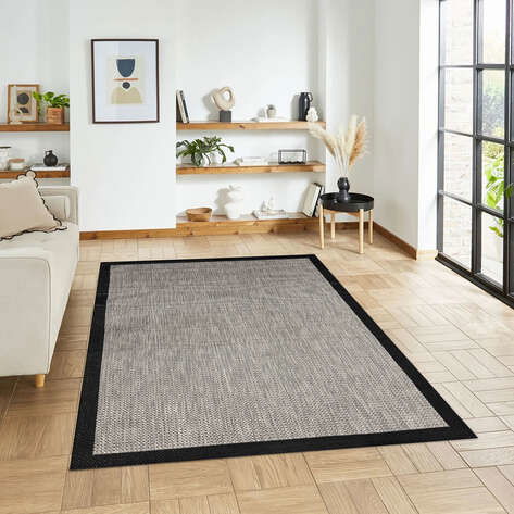 Halıstores - Halıstores Jüt Sisal Comfort 1505 Siyah Makinede Yıkanabilir Hav ve Toz Vermeyen İç ve Dış Mekan Bordürlü Halı