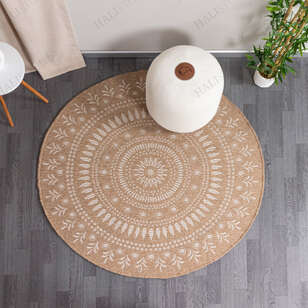 Halıstores - Halıstores Jüt Sisal Hasır Kilim Yuvarlak Halı Naturel Beyaz 8874A