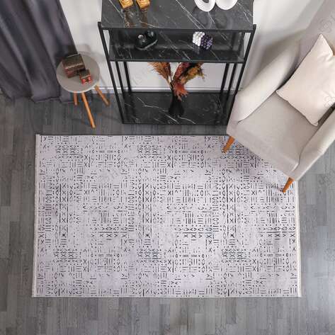 Halıstores Kadife Dokulu Gri Makinede Yıkanabilir Halı 8015
