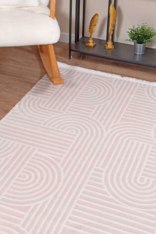 Halıstores Modern Geometrik Desenli Grande 4666 Bej Özel Ölçü Makine Halısı