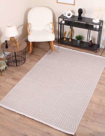 Halıstores Modern Geometrik Desenli Grande 4666 Bej Özel Ölçü Makine Halısı
