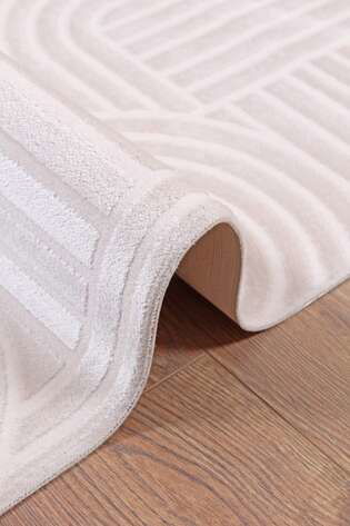 Halıstores Modern Geometrik Desenli Grande 4666 Bej Özel Ölçü Makine Halısı