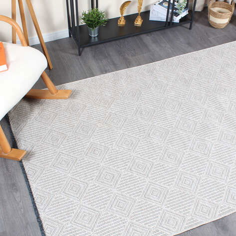 Halıstores Özel Ölçü Gabardin GB 4 Modern Kabartma Desenli Dekoratif Bej Makine Halısı
