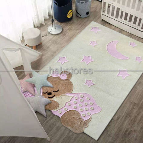 Halıstores Reserve Kişiye Özel Tasarım Çocuk Halısı Ayıcık Pembe (1)