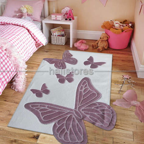 Halıstores Reserve Kişiye Özel Tasarım Çocuk Halısı Kelebek Lila-Ekru (2)
