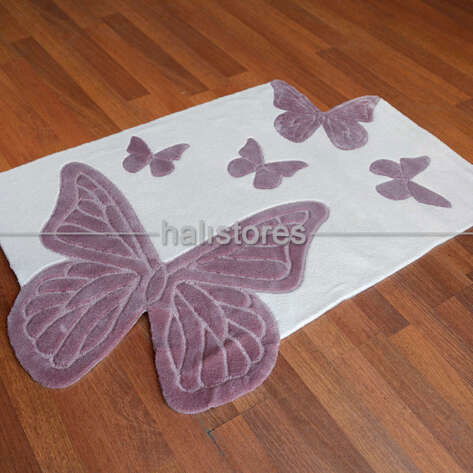 Halıstores Reserve Kişiye Özel Tasarım Çocuk Halısı Kelebek Lila-Ekru (1)