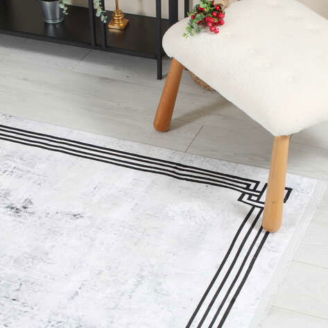 Halıstores Siyah Çerçeveli Renk Geçişli Yumuşak Dokulu Yıkanabilir Halı