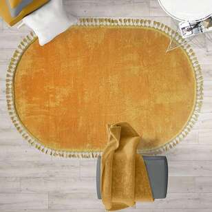 Halıstores - Hardal Sarı Peluş Oval Yıkanabilir Halı