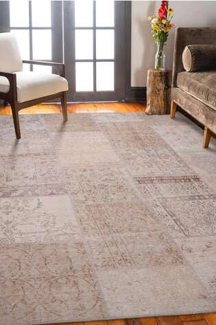Patchwork Desenli Dokuma Taban Dekoratif Bej Halı HS 15