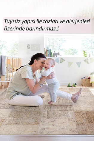 Patchwork Desenli Dokuma Taban Dekoratif Bej Halı HS 15