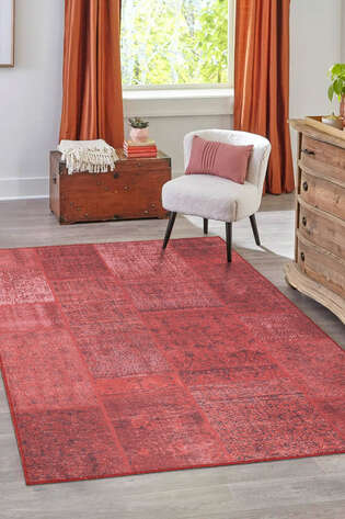 Patchwork Desenli Dokuma Taban Dekoratif Kırmızı Halı HS 164
